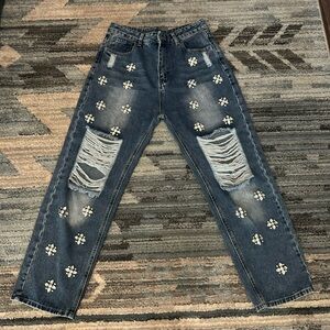 Blue B large jeans. straight leg with jewls.